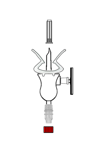 Mini perfurador com filtro, com fixador para frascos universal, com Válvula Gen2®