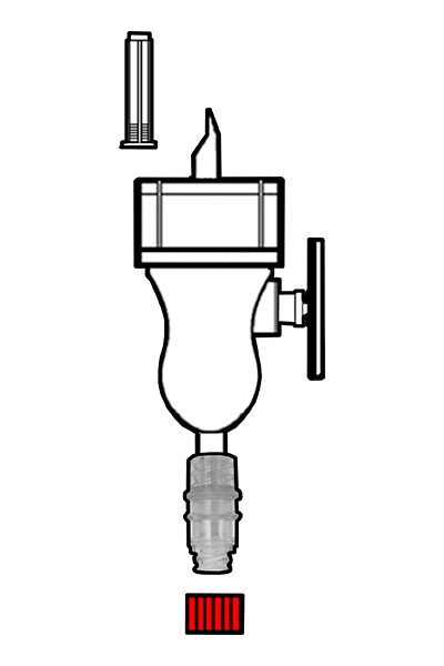 Mini spike with filter, with clamp for 20mm bottles, with Gen2® Valve