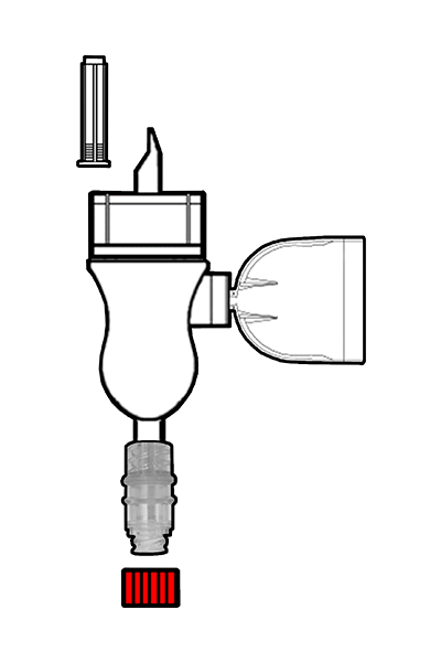 Mini spike with membrane for retention volatile gases, with clamp for 13mm bottles and Gen2® Valve