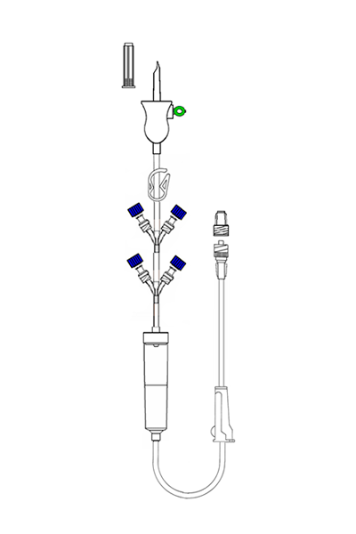 Sistema de administração de citostáticos, com 4 vias com VAR e Luer Lock móvel e filtro purga