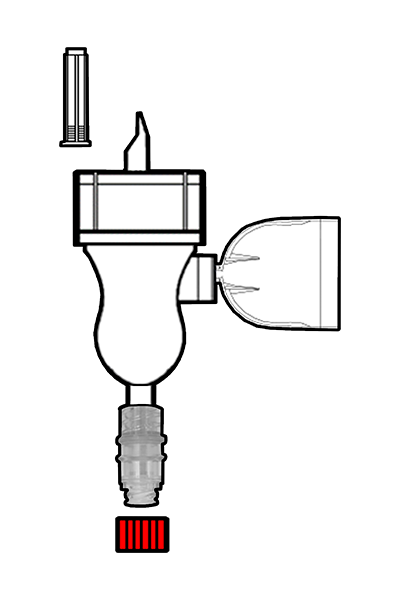 Mini spike with membrane for retention volatile gases, with clamp for 20mm bottles and Gen2® Valve