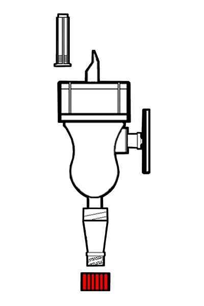 Mini spike with filter, with clamp for 20mm bottles, with Neutroval® valve