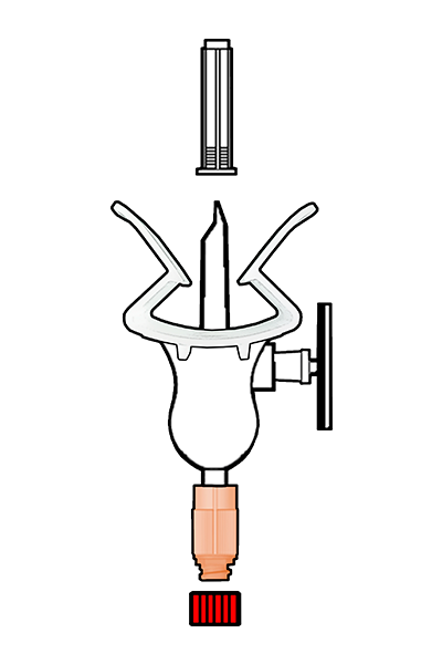 Mini spike with filter, with universal bottle clamp, with Opaque Caresafe® Valve