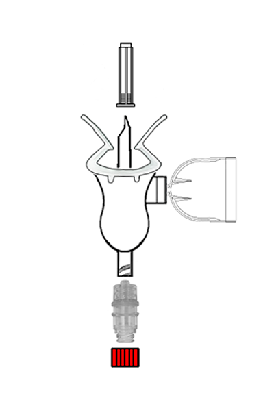 Mini spike with membrane for retention volatile gases, with universal bottle clamp, with Gen2® Valve