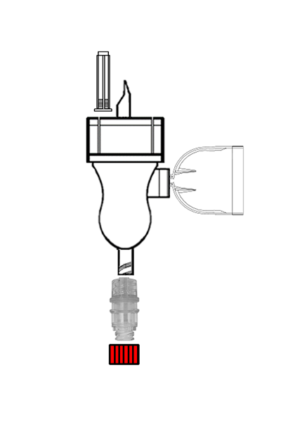 Mini spike with membrane for retention volatile gases, with clamp for 20mm bottles and Gen2® Valve
